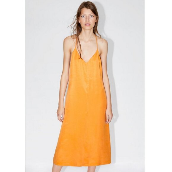 Zara Size XS Orange Flowy Dress - Picture 3 of 4